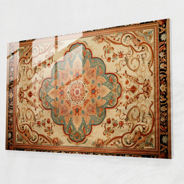 Warm Symphony Turkish Carpet Glass Print - Turkish Carpet, Glass Wall Art, Warm Colors, Home Decoration