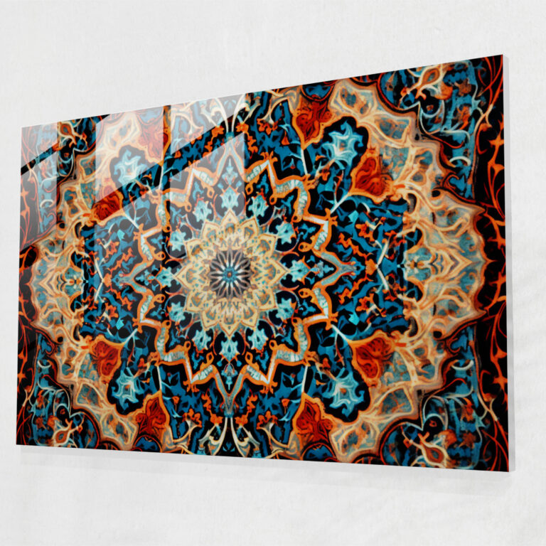 Kaleidoscopic Turkish Carpet Pattern Glass Wall Art - Turkish Carpet, Mesmerizing Visual Experience, Kaleidoscopic Effect, Glass Wall Art