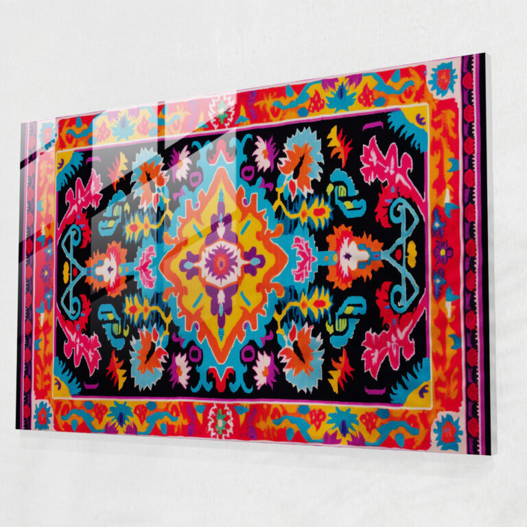 Vibrant Turkish Carpet Glass Print - Turkish Carpet, Wall Decoration, Glass Wall Art, Vibrant Colors