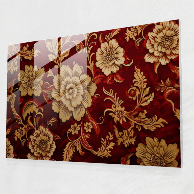 Turkish Floral Glass Wall Art - Turkish Carpet, Glass Art, Modern Art, Wall Decoration