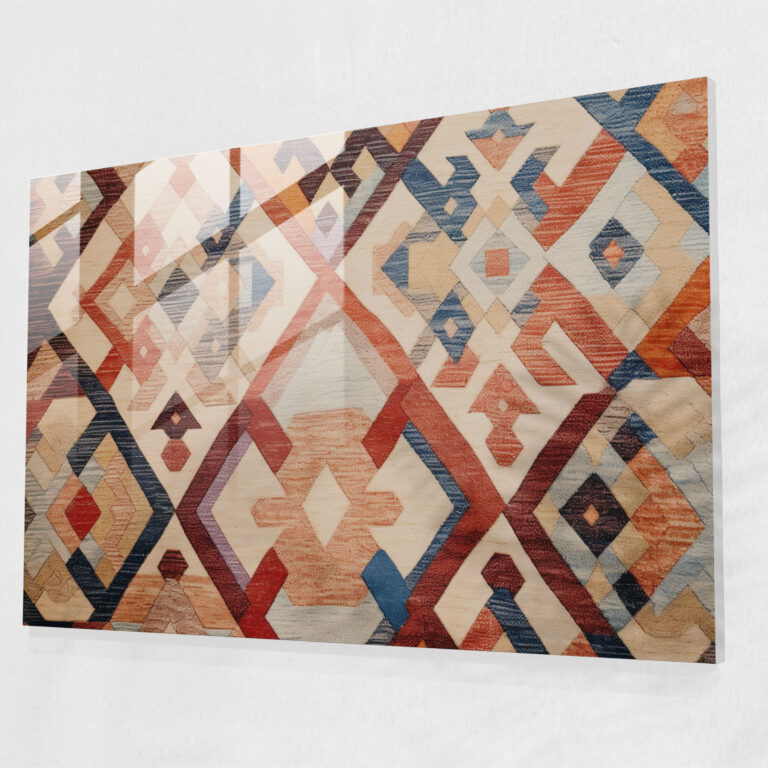 Turkish Charm Glass Wall Art - Turkish Carpet, Glass Wall Art, Geometric Motifs, Turkish Carpet Pattern