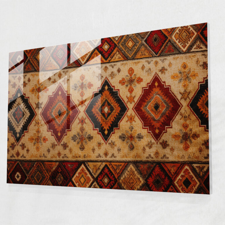 Warm Turkish Carpet Pattern Glass Wall Art - Turkish Carpet, Glass Art, Coziness, Glass Wall Art