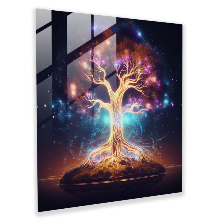 Cosmic Tree Of Life Glass Print - Tree Of Life, Wall Decoration, Digital Illustration, Cosmic Space