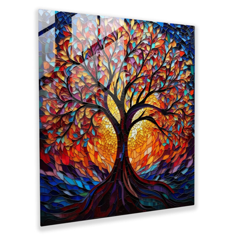 Stained Glass Mosaic Tree Of Life Glass Print - Tree Of Life, Intricate Patterns, Stained Glass Mosaic, Modern Art
