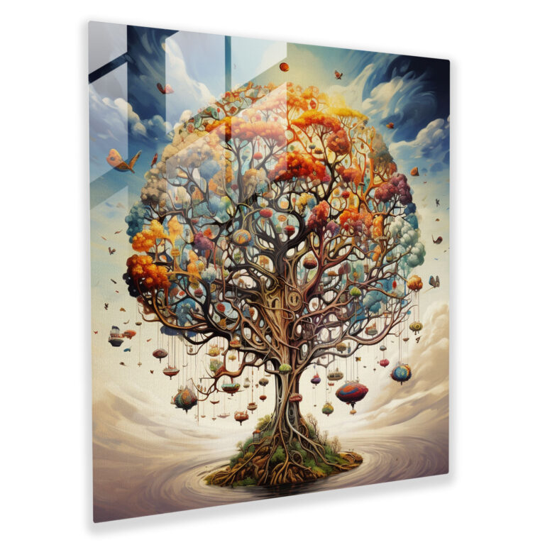Surrealist Sky Tree Of Life Glass Print - Tree Of Life, Glass Art, Surrealist Artwork, Glass Wall Art