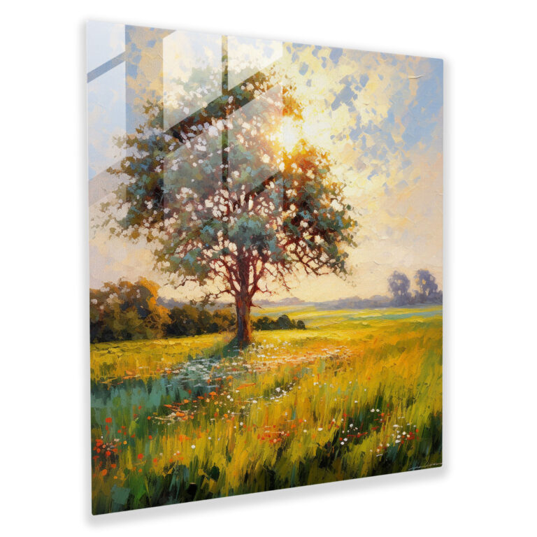 Sunlit Meadow Tree Of Life Glass Print - Tree Of Life, Home Decoration, Glass Wall Art, Wall Decoration