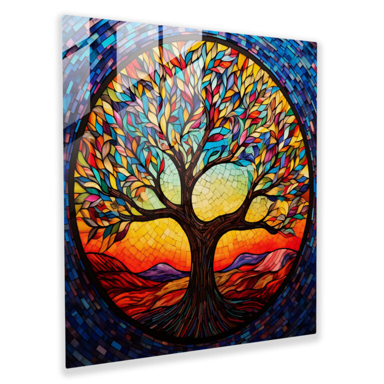 Serene Tree Of Life Glass Print - Tree Of Life, Serene Scene, Vibrant Colors, Glass Wall Art
