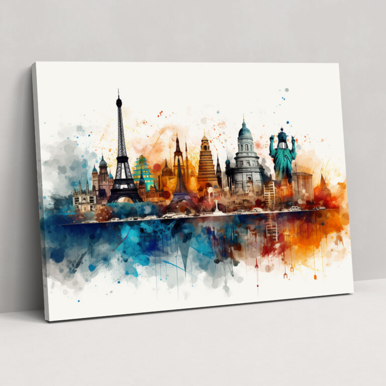 Travel Wall Decoration - Abstract Global Landmarks Canvas Print - Travel, Wall Art, Global Landmarks, Abstract Artwork