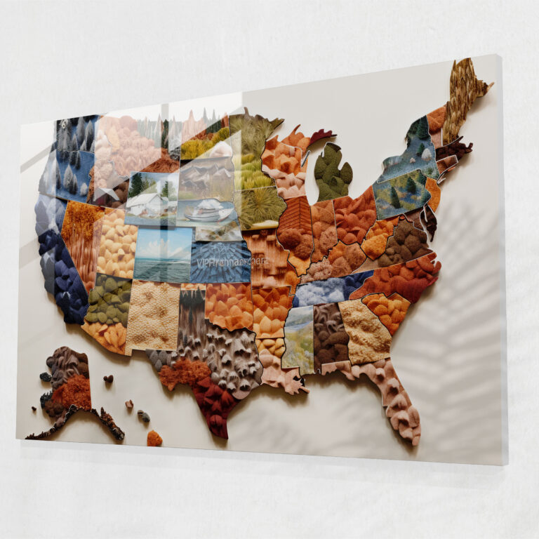 Contemporary Collage United States Of America Map Glass Wall Art - United States Of America Map, Glass Print, Glass Art, Materials