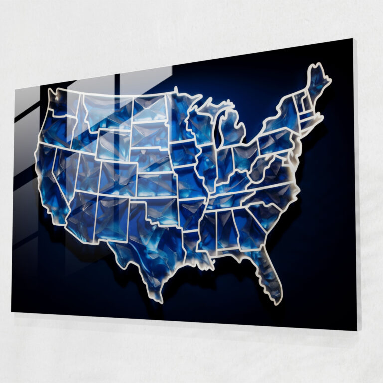 United States Of America Map Glass Wall Art - United States Of America Map, Wall Decoration, Home Decoration, Geometric Glass Art