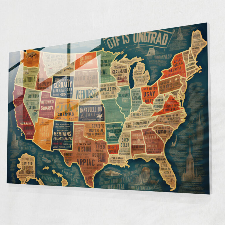 Retro United States Of America Map Glass Print - United States Of America Map, Wall Decoration, Modern Art, Nostalgic Colors