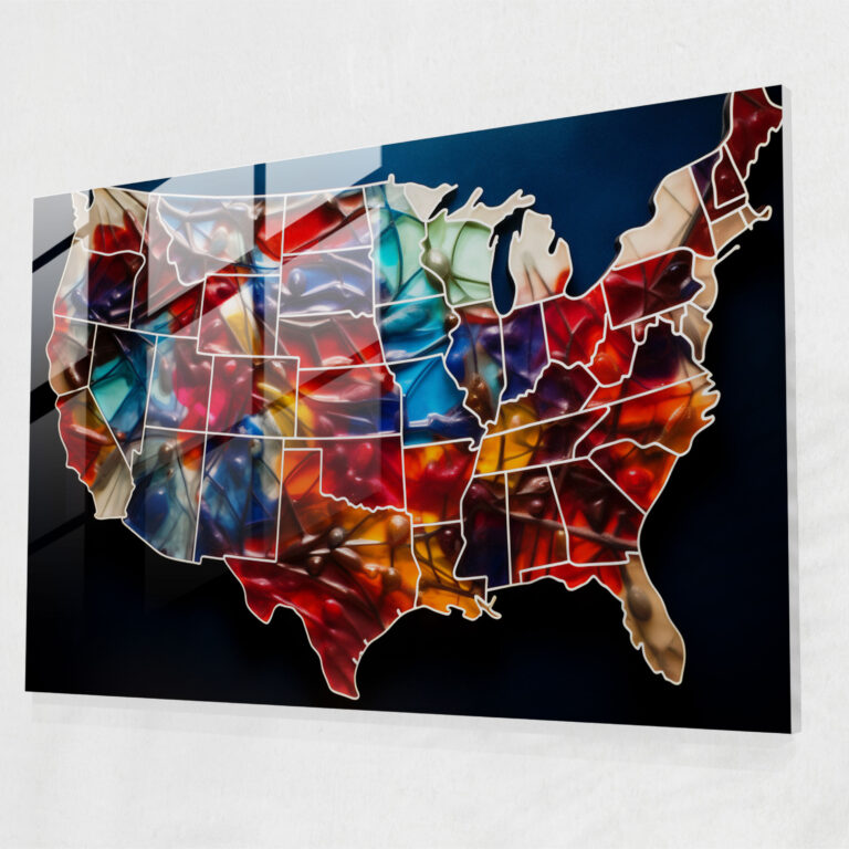 United States Of America Stylized Glass Art - United States Of America Map, Glass Wall Art, Glass Art, Contemporary Twist