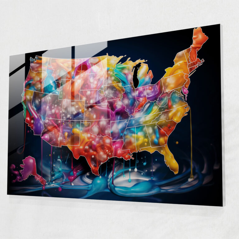 United States Of America Surreal Glass Print - United States Of America Map, Surreal Glass Print, United States Of America Map, Home Decoration