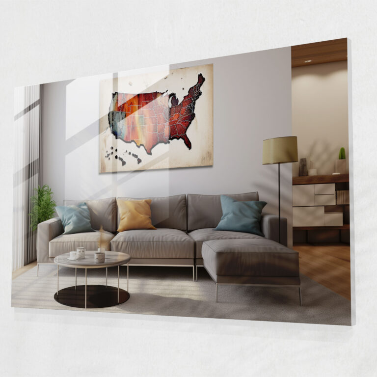 United States Of America Vintage Glass Wall Art - United States Of America Map, Modern Art, Glass Wall Art, Home Decoration