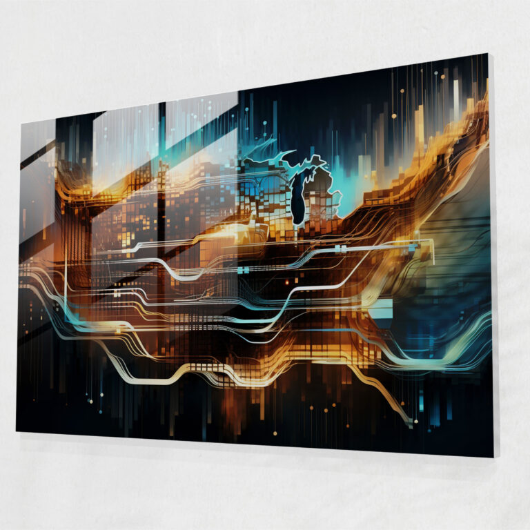 Futuristic Usa Map Glass Print - United States Of America Map, Modern Art, Glass Wall Art, Dynamic Motion