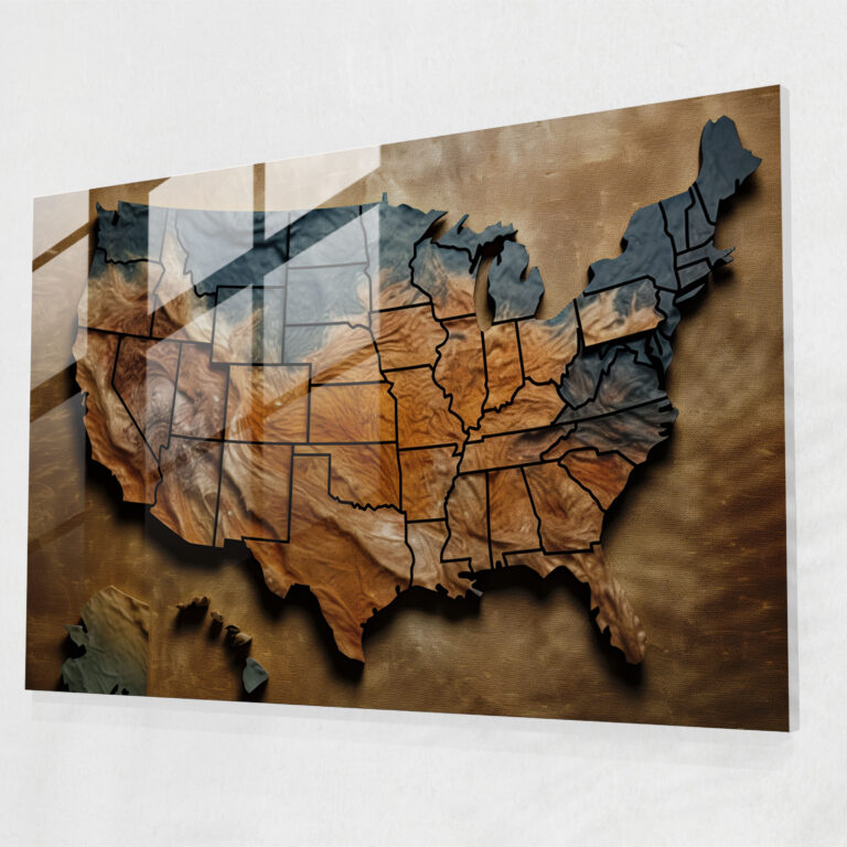 United States Of America Map Glass Wall Decoration - United States Of America Map, Glass Print, Glass Art, Home Decoration