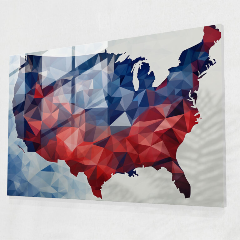 Geometric United States Of America Map Glass Print - United States Of America Map, Glass Wall Art, Home Decoration, Bold Shapes