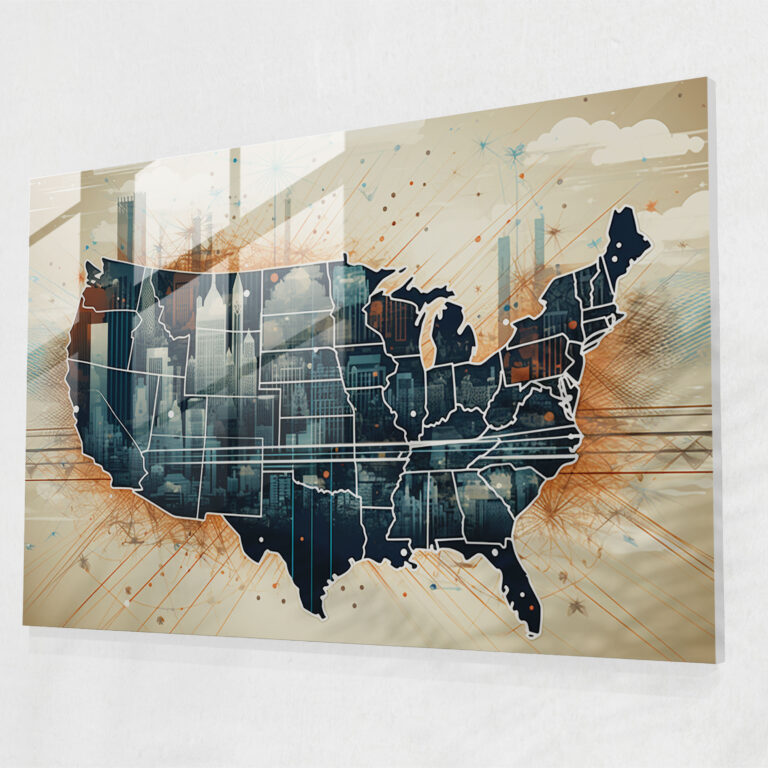 Futuristic United States Of America Map Glass Print - United States Of America Map, Glass Print, Home Decoration, Cityscape