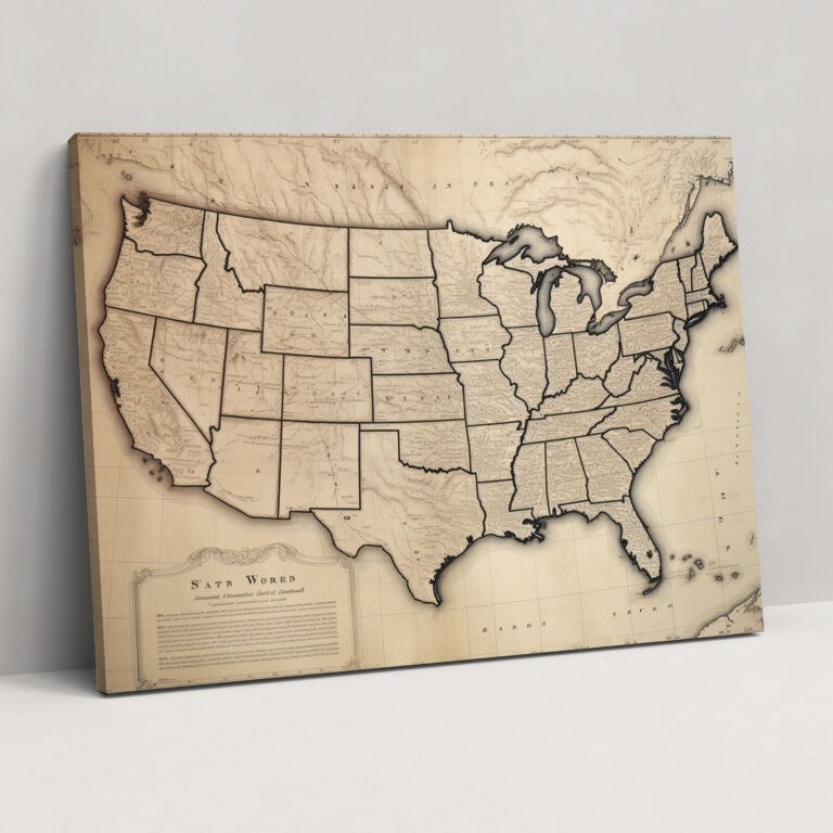 Vintage United States Of America Map Wall Decoration - United States Of America Map, Canvas Wall Art, Home Decoration, Intricate Details