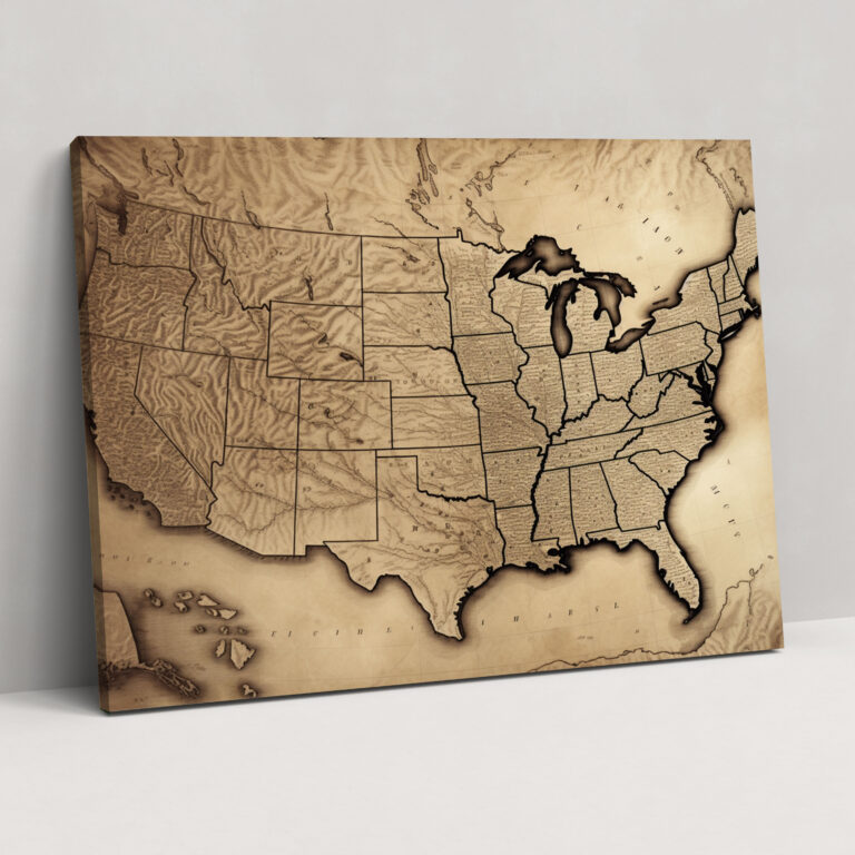 Antique United States Of America Map Canvas Print - United States Of America Map, Intricate Details, Antique Design, Home Decoration