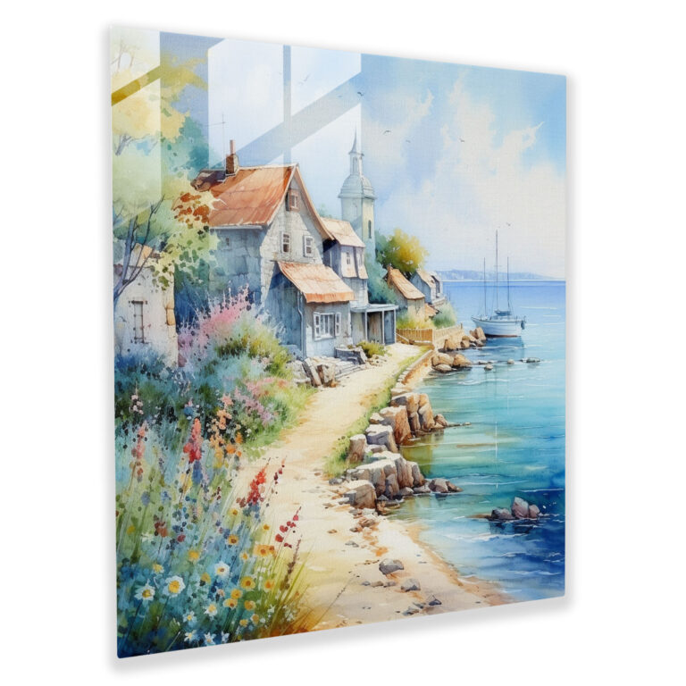 Seaside Village Glass Wall Art - Village, Wall Decoration, Home Decoration, Glass Wall Art