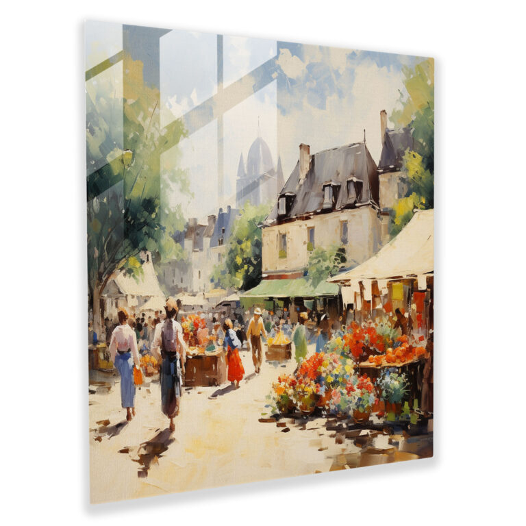 Market Scene Glass Print - Village, Lively, Glass Print, Home Decoration