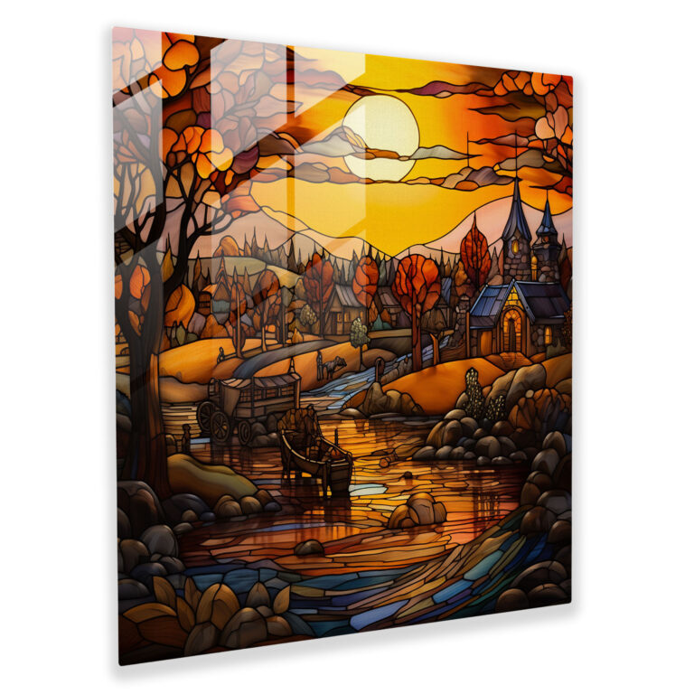 Stained Glass Village Print - Village, Stained Glass Artwork, Modern Art, Wall Decoration