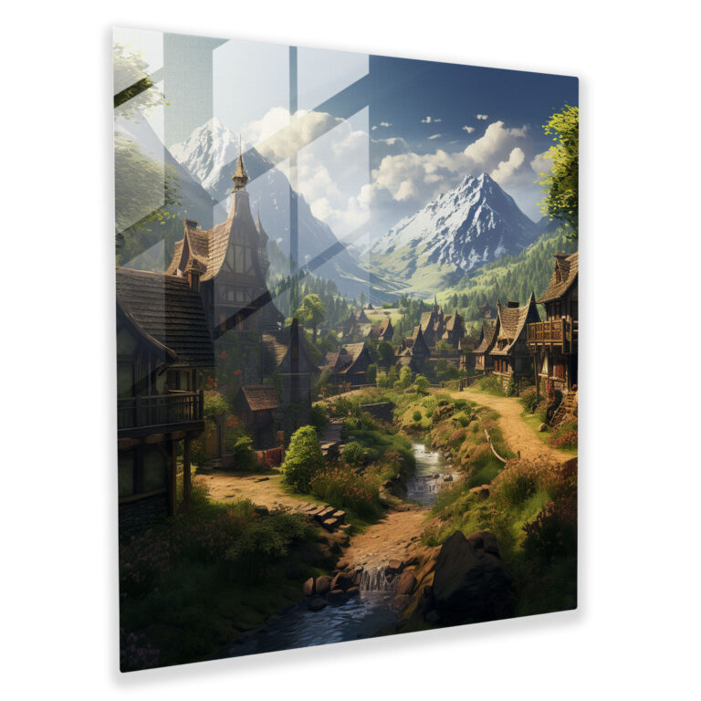 Mountain Village Glass Print - Village, Home Decoration, Serene, Glass Art