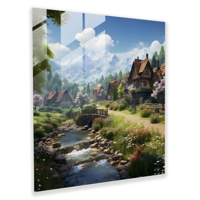 Tranquil Valley Village Glass Print - Village, Glass Art, Home Decoration, Idyllic