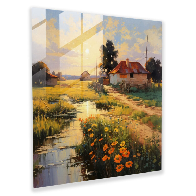Golden Sunlight Village Glass Print - Village, Glass Print, Glass Art, Golden Sunlight