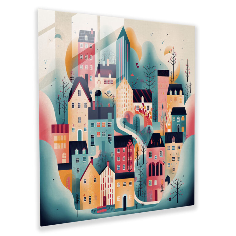 Modern Geometric Village Glass Print - Village, Village, Geometric Illustration, Modern Art