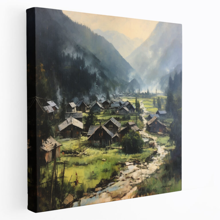 Tranquil Village Canvas Print - Rustic Mountain Valley Wall Art - Village, Tranquility, Home Decoration, Wall Art