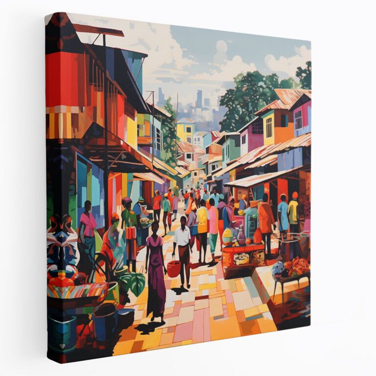 Lively Market Village Canvas Print - Pop Art Wall Decoration - Village, Canvas Print, Lively, Pop Art