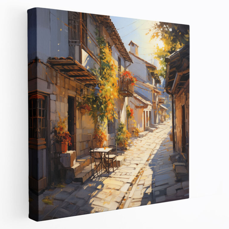 Sunlit Cozy Village Canvas Print - Village, Warm Sunlight, Home Decoration, Canvas