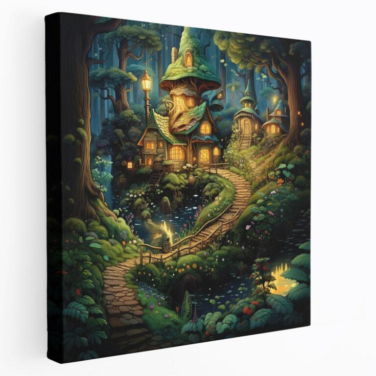 Enchanted Forest Village - Canvas Print - Village, Village, Wall Art, Home Decoration