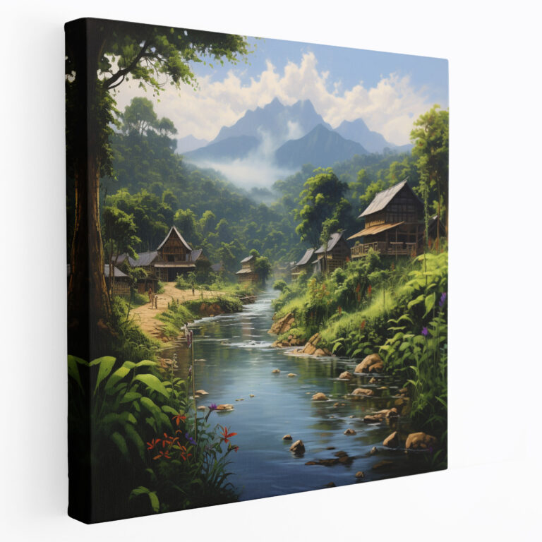 Tranquil Village Acrylic Canvas Print - Village, Tranquil, Canvas Print, Home Decoration