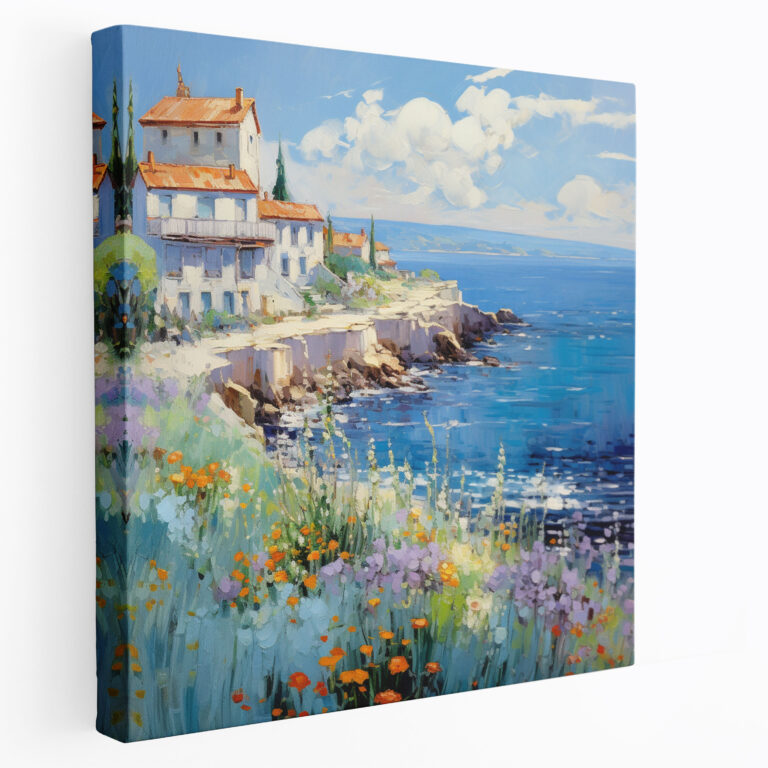 Impressionist Sea Village Canvas Print - Village, Canvas Wall Art, Coastal Village, Village