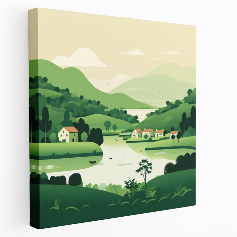 Minimalist Village Lake Canvas Print - Village, Wall Decoration, Village, Home Decoration