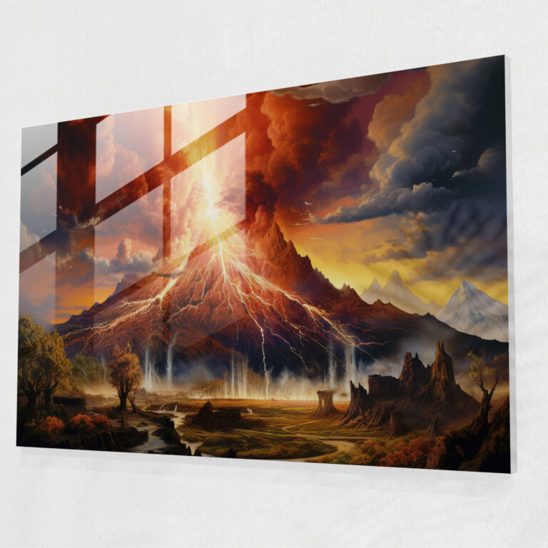 Surreal Volcano Glass Wall Art - Volcano, Glass Wall Art, Volcano, Glass Art
