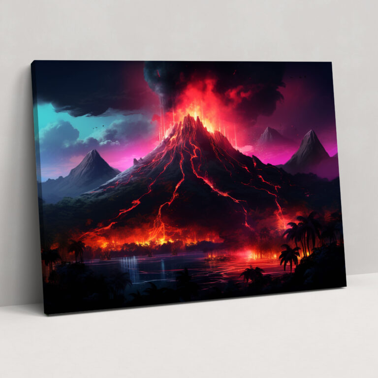 Neon Volcano Wall Art - Volcano, Canvas, Futuristic Depiction, Canvas Print