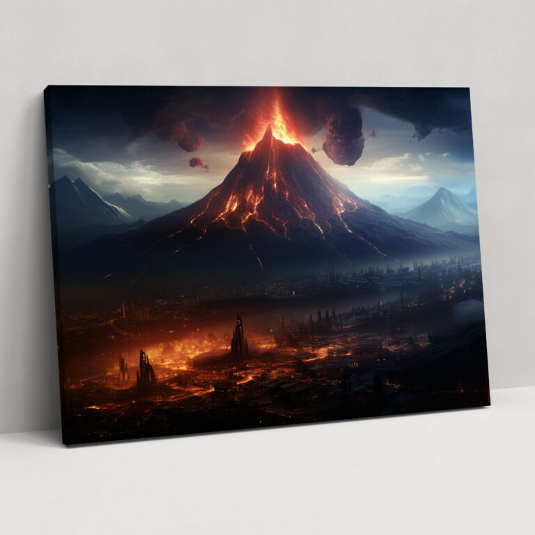 Volcano Futuristic Wall Art - Volcano, Volcano, Sci-Fi City, Canvas