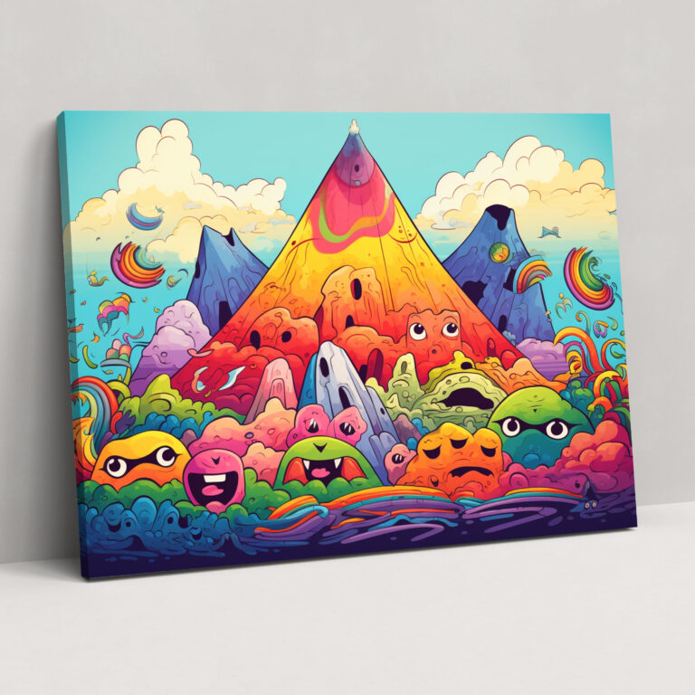 Volcano Whimsical Canvas Print - Volcano, Home Decoration, Happy Faces, Canvas