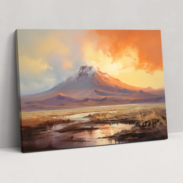 Sunset Volcano Canvas Print - Volcano, Tranquility, Canvas, Soft Brushwork