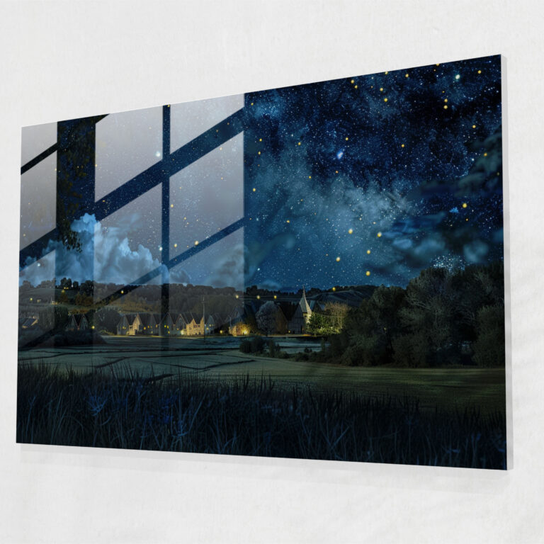 Vincent Van Gogh Glass Print - Starry Night Town - Vincent Van Gogh, Glass Art, Wall Decoration, Vincent Van Gogh
