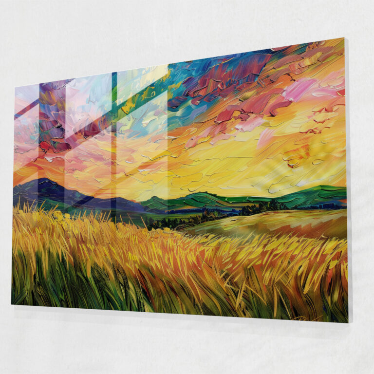 Vincent Van Gogh Glass Print - Sunset Wheat Fields - Vincent Van Gogh, Home Decoration, Modern Art, Glass Print