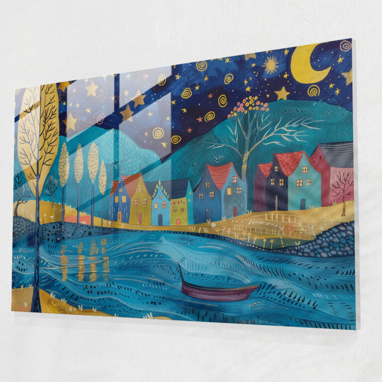 Vincent Van Gogh Glass Print - Starry Night Village - Vincent Van Gogh, Modern Art, Glass Print, Wall Decoration