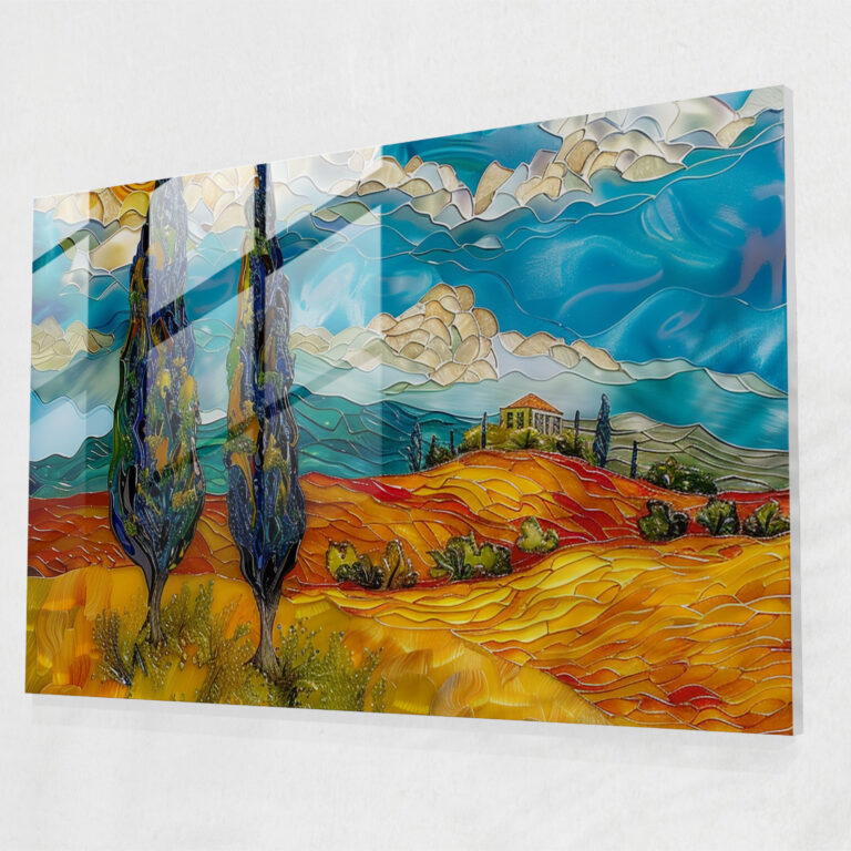 Vincent Van Gogh Wheatfield With Cypresses Glass Wall Art - Vincent Van Gogh, Home Decoration, Glass Wall Art, Glass Print