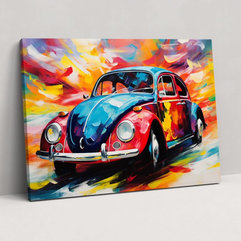 Colorful Abstract Volkswagen Beetle Canvas Print - Volkswagen Beetle, Abstract Expressionism, Colorful Brushstrokes, Wall Art
