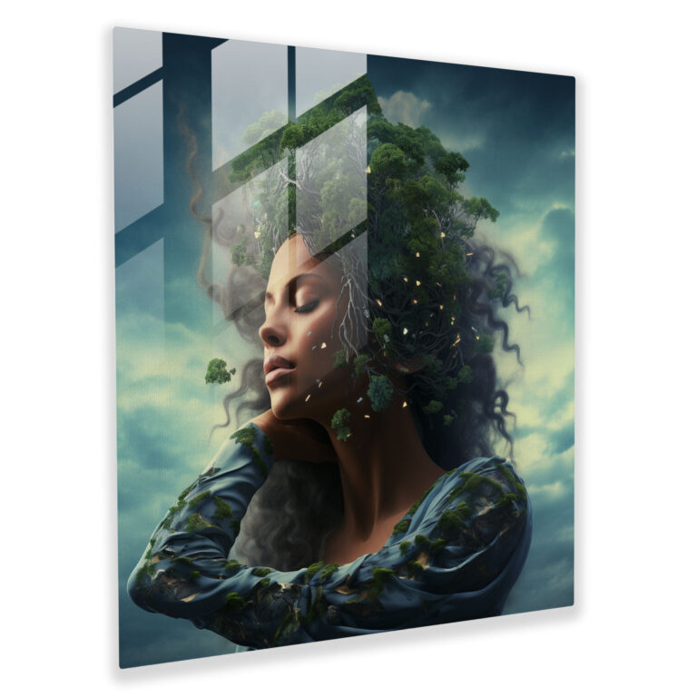 Surreal Glass Print - Woman In Harmony - Woman, Surreal Digital Painting, Wall Decoration, Home Decoration