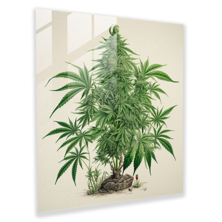 Realistic Weed Glass Print - Weed, Glass Art, Botanical, Realistic Illustration